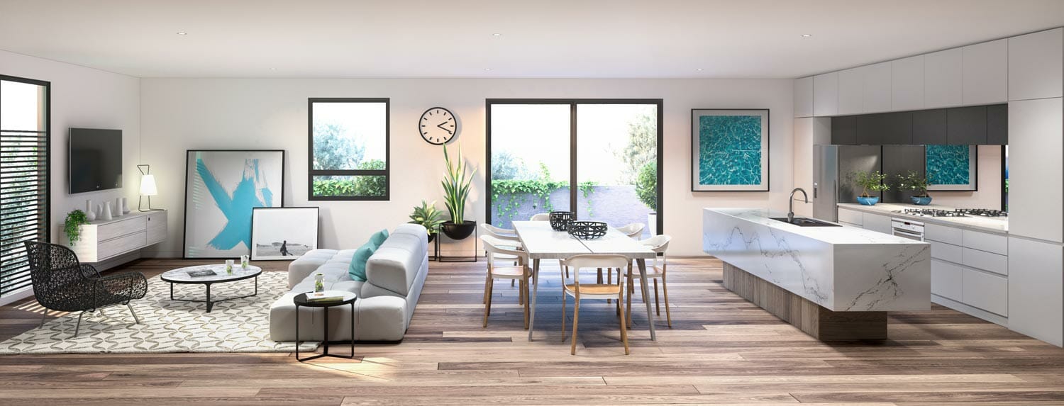 Barkly Street Living 2, Mordialloc - Interior Render